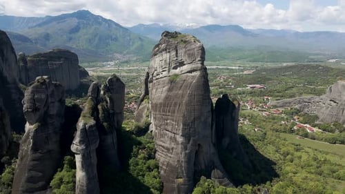 Aerial view of the landscape of Meteora, Trikala, Thessaly, Greece.