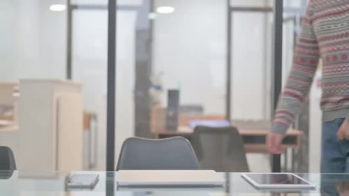 Mixed Race Man Coming Office in Morning