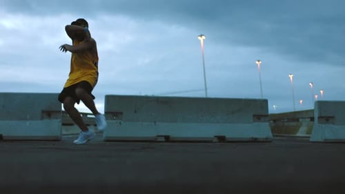 City man and hip hop dance in urban road for energetic outdoor fitness cardio practice flex