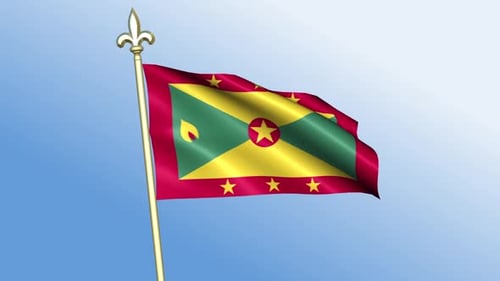 Grenada National Flag Waving in Wind with Blue Sky