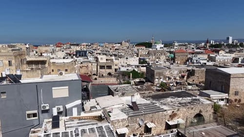 Aerial video over the old city of Acre in northern Israel