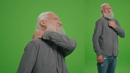 2In1 Split Green Screen MontagePortrait of an Old Man with a Sore Shoulder