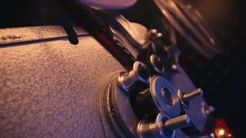 Close-Up of Vintage Film Projector Mechanism