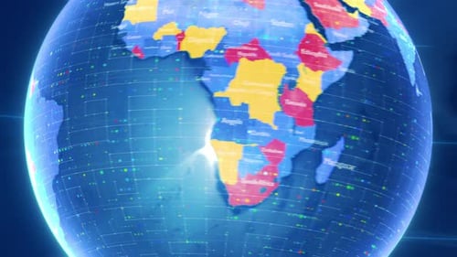 Global Technology Map with Country Focus and Digital Data Grid