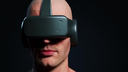 vr technology. animation portrait of a man in a vr helmet
