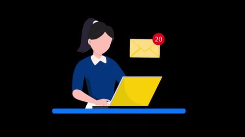 Flat Design Animation of Person Using Laptop and Receiving Emails