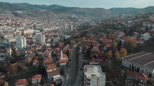 Early morning in Sarajevo. A drone shot during autumn, capturing this beautifull capital of Bosnia.
