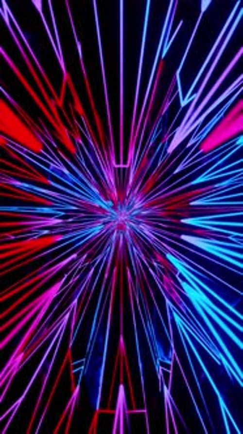 Abstract tunnel of blue and red light in the dark. Looped animation