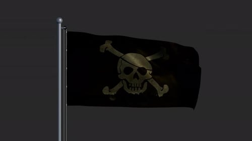 Animated Pirate Flag Waving with Skull and Crossbones