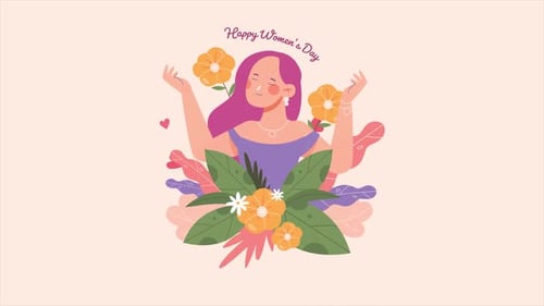 Animated Illustration: Happy Women's Day with Blooming Flowers