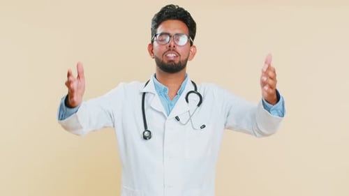 Irritated Angry Indian Doctor Man Screams From Stress Tension Problems Shock Rage Nervous Quarrel