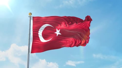 Waving Flag of Turkey in Bright Blue Sky Seamless Loop