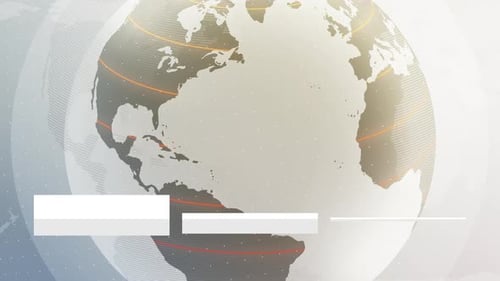 Headline Collection: Open up to a canvas with spinning globe from the top with overlay of three tabl