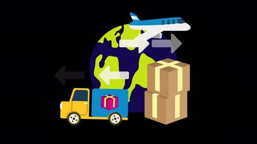 Delivery Company Delivers Quickly By Plane Or Truck To Anywhere In The World 4K Alpha Channel