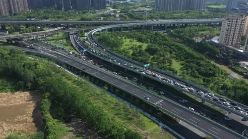 Aerial View of High Way Road Traffic in Hangzhou China