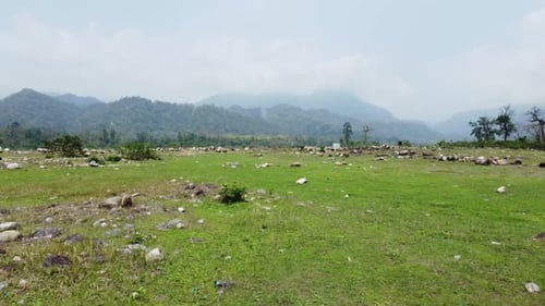 Natural beauty of India and Bhutan border or highland. Drought flowing through the mountains flows t