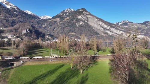 Walensee Aerial, Weesen-Amden Rail and Road. Switzerland