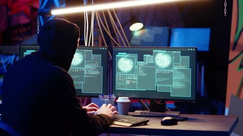 Cracker ist glücklich nach erfolgreicher Piraterie von Software- und Videospielveröffentlichungen