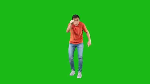 Young Adult Gesturing on Green Screen Background