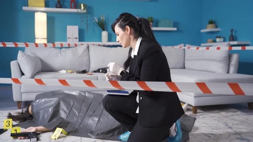 Crime Scene Investigation, Woman Examining Evidence Indoors