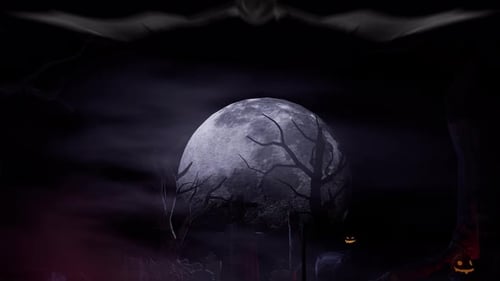 Halloween Night Background with Flying Bats and Moon