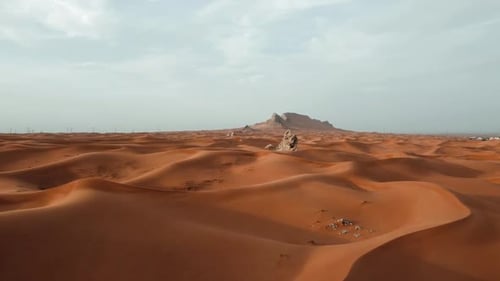 Aerial Footage Drone Sharjah Dubai Desert in United Arab Emirates During Sunset