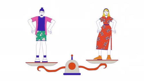 Flat Design Animation of People Balancing on a Scale for Equality
