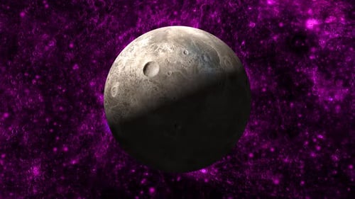 Realistic Ceres fictional planet with rotating on star view of galaxy