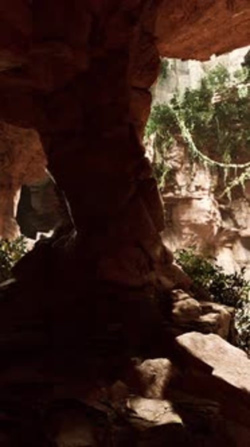 Sunlight Penetrates and Illuminates the Exit From the Cave