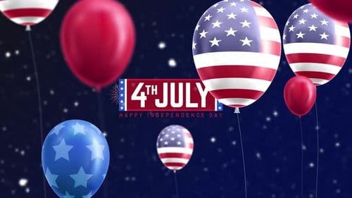 Fourth of July Patriotic Celebration with Animated Balloons and Fireworks