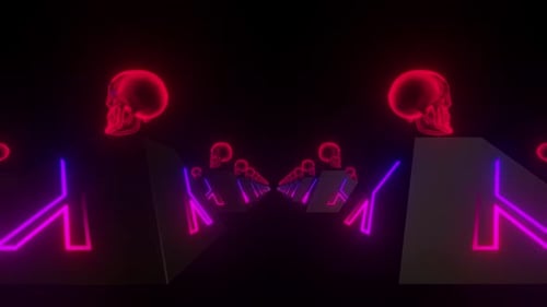 Abstract Neon Skull and Pyramid Tunnel Background Animation