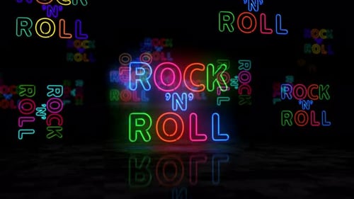 Rock-n-roll music symbol glowing neon 3d lights