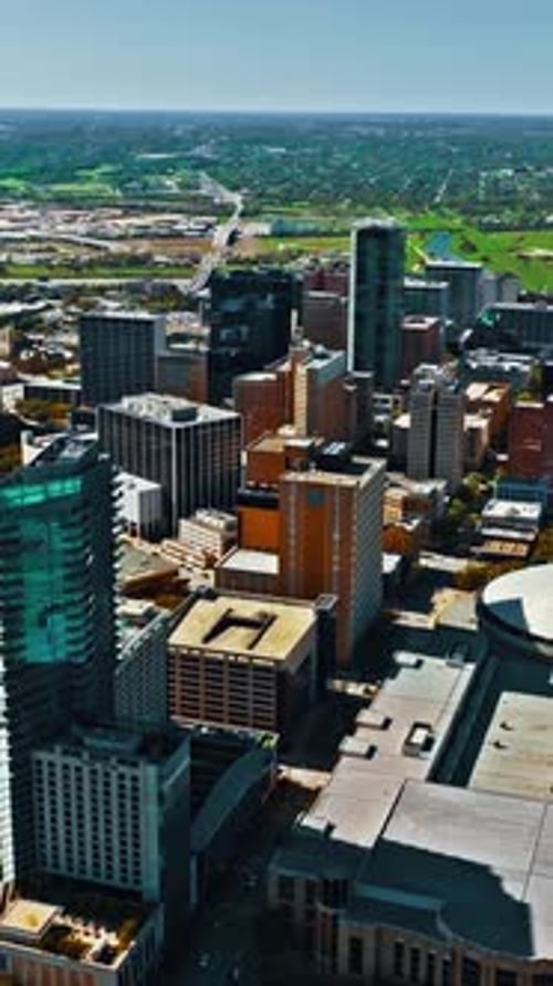 Explore the vibrant skyline of Dallas from an aerial perspective