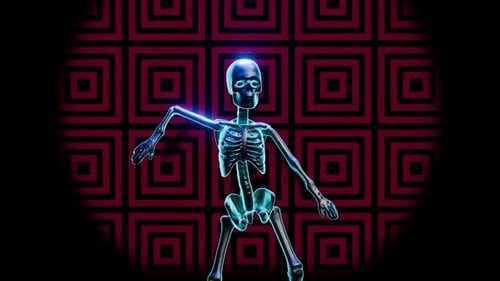 Esqueleto energético dançando com padrões vibrantes para uma experiência dinâmica de VJ
