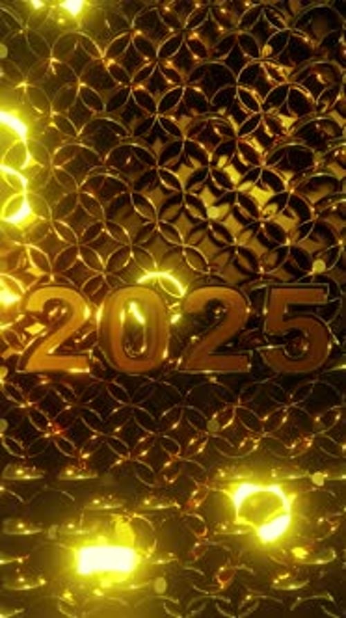 Golden 2025 Numbers on Decorative Shimmering Background