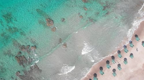 Vue panoramique sur les parasols sur la côte de la mer par une journée ensoleillée