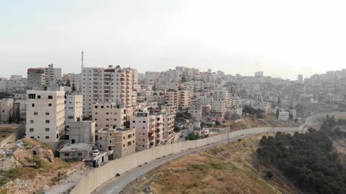 Palestinian Town Behind concrete Wall Aerial view