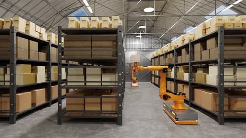 Warehouse Automatic Robots Loading and Unloading of Boxes and Goods Artificial Intelligence