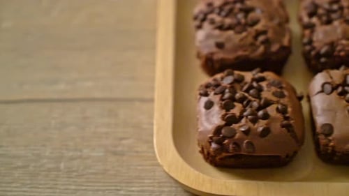 Chocolate Brownies With Chocolate Chips on Platter