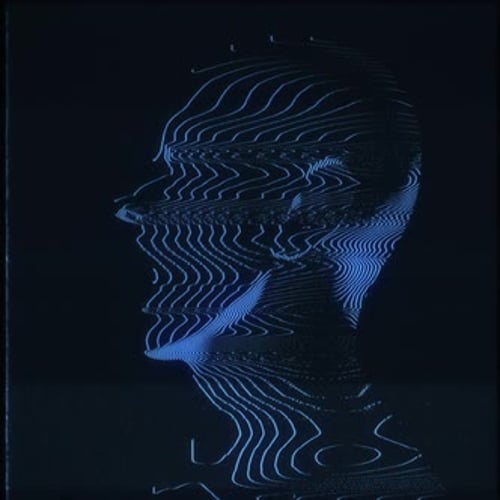 Futuristic Digital Head Profile with Animated Wavy Lines