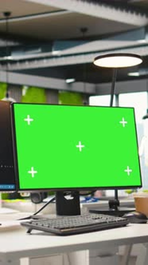 Vertical Video Technology Company Workspace with Chroma Key Computer