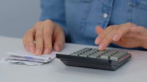 Count Checks Young Woman Checking Bills Taxes Bank Account Balance and Calculating Expenses in the