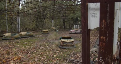 Rusty Bumper Cars (Autodrome) At The Abandoned Amusement Park In Pripyat, Ukraine. Pripyat Amusement
