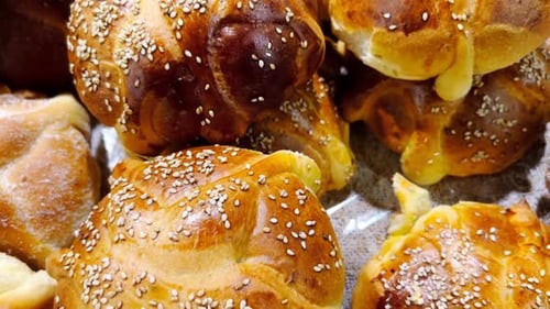 Golden Sweet Bread Topped with Sesame Seeds