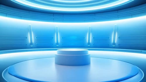 Futuristic Blue Neon Podium Stage Background Loop