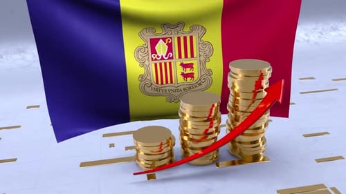 Andorra National Economy Growth with Gold Coins and Upward Arrow