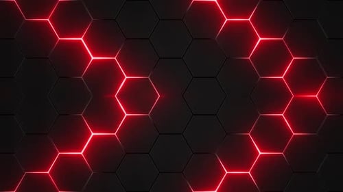 Geometric Red Glowing Hexagon Grid Loop Background