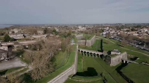 Citadelle de Blaye Frontal Aerial in Bordeaux, France - aerial