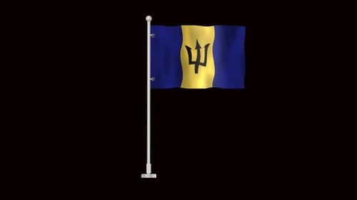 Animated Barbados Flag Waving on Flagpole
