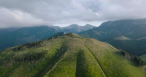 Beautiful Mountain Landscape in Summer Cloudy Sky Forest and Rocks